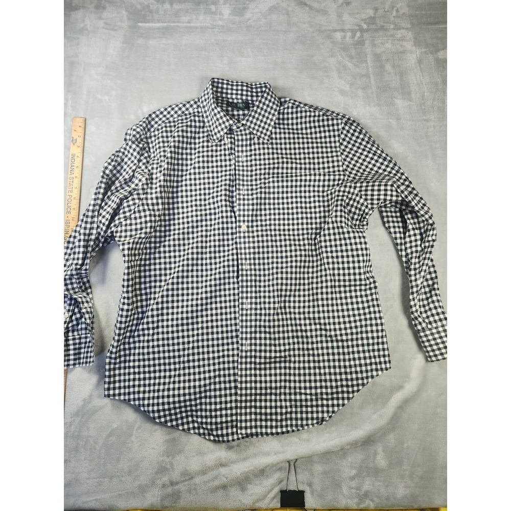 Ralph Lauren Dress Shirt Mens 17.5 34/35 Black Gingham Classic Fit